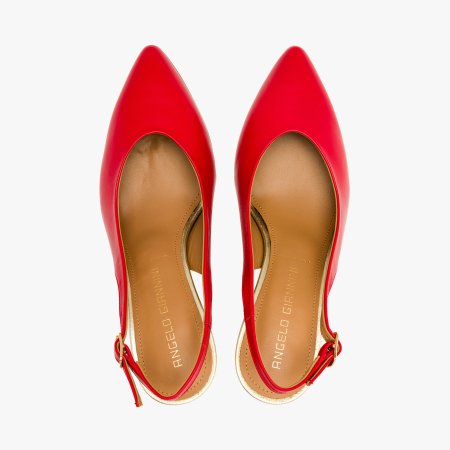 Pantofi Sanda Dama Rosii, Piele Naturala, Slingback, Varf Ascutit, Toc Evazat Auriu 8 cm, Angelo Giannini 5252 [2]