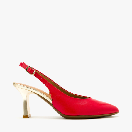 Pantofi Sanda Dama Rosii, Piele Naturala, Slingback, Varf Ascutit, Toc Evazat Auriu 8 cm, Angelo Giannini 5252 [1]