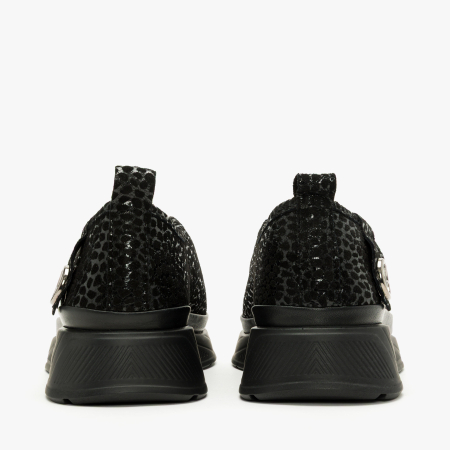 Pantofi Slip-On Damă, Negru Ștanțat, Finisaj Lucios Tip Reptilă, LAB Milano by Renzoni 794LAB600 [4]