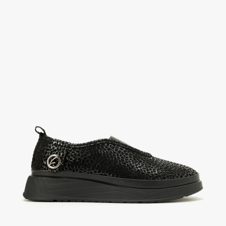 Pantofi Slip-On Damă, Negru Ștanțat, Finisaj Lucios Tip Reptilă, LAB Milano by Renzoni 794LAB600 [1]