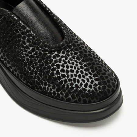 Pantofi Slip-On Damă, Negru Ștanțat, Finisaj Lucios Tip Reptilă, LAB Milano by Renzoni 794LAB600 [3]