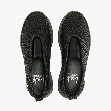 Pantofi Slip-On Damă, Negru Ștanțat, Finisaj Lucios Tip Reptilă, LAB Milano by Renzoni 794LAB600 [2]