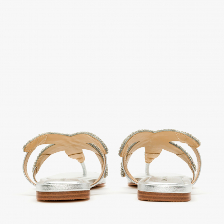 Papuci Damă Argintii Casual-Eleganți cu Cristale, Talpă Joasă Flatform 1 cm, Piele Ecologică, Alma en Pena 251973 [4]