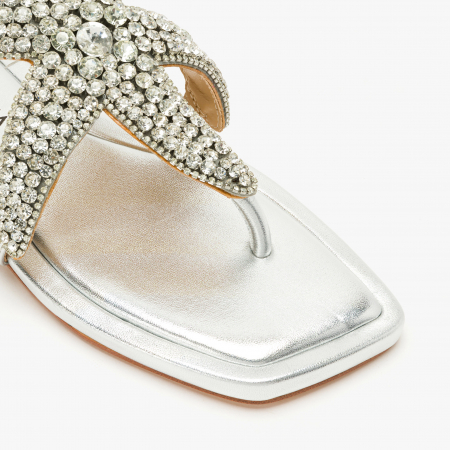 Papuci Damă Argintii Casual-Eleganți cu Cristale, Talpă Joasă Flatform 1 cm, Piele Ecologică, Alma en Pena 251973 [3]