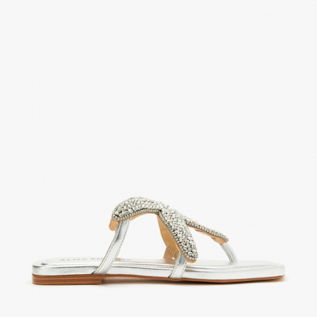 Papuci Damă Argintii Casual-Eleganți cu Cristale, Talpă Joasă Flatform 1 cm, Piele Ecologică, Alma en Pena 251973 [1]