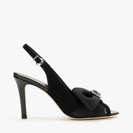 Sandale Dama Elegante, Piele Naturala, Negru, Cristale Swarovski, Toc Subtire 8 cm, Accademia 1296/2024 [1]