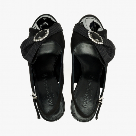Sandale Dama Elegante, Piele Naturala, Negru, Cristale Swarovski, Toc Subtire 8 cm, Accademia 1296/2024 [2]