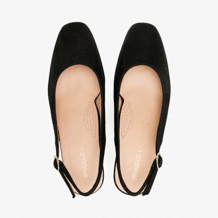 Pantofi Sanda Dama din Piele, Finisaj Nabuc Stantat, Culoare Neagra, Toc Gros de 6 cm, Sezon Primavara-Vara, Angelo Giannini 1229 [2]