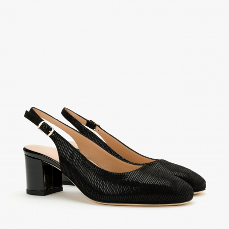 Pantofi Sanda Dama din Piele, Finisaj Nabuc Stantat, Culoare Neagra, Toc Gros de 6 cm, Sezon Primavara-Vara, Angelo Giannini 1229 [0]