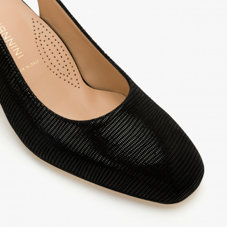 Pantofi Sanda Dama din Piele, Finisaj Nabuc Stantat, Culoare Neagra, Toc Gros de 6 cm, Sezon Primavara-Vara, Angelo Giannini 1229 [3]