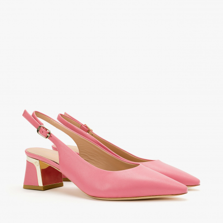 Incaltaminte Dama - Pantofi Sanda Dama Eleganti din Piele, Culoare Roz, Toc Comod, Toc de 5 cm, Talpa de Talpa, Angelo Giannini 1238