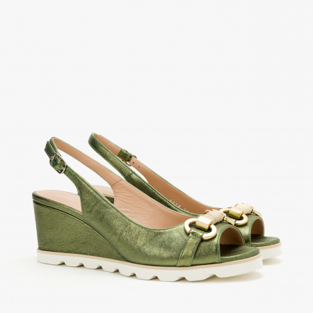 Sandale Dama Casual - Sandale Dama Casual din Piele de Culoare Verde, Toc Comod, Toc 6 cm, Talpa Ortopedica din Spuma Presata, Angelo Giannini 5218