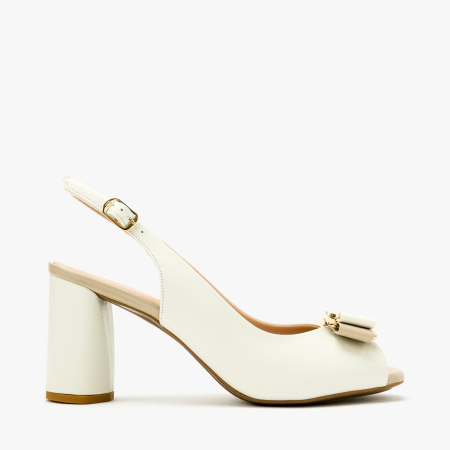Sandale Dama Elegante, Piele Naturala Bej, Funda Bicolora, Aplicatie Aurie si Toc Bloc 8 cm, Angelo Giannini 3033 [1]