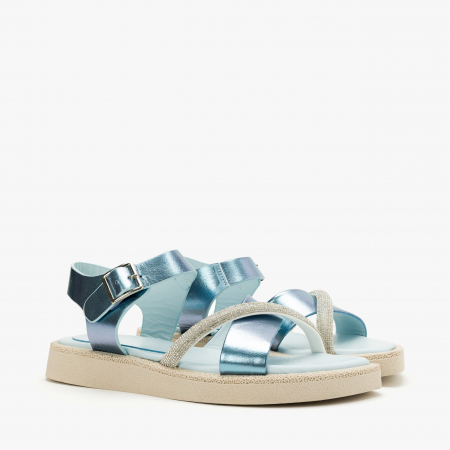 Incaltaminte Dama - Sandale Dama Casual Bleu, Bareta cu Cristale și Talpa Comodă, LAB Milano by Renzoni 0030190D
