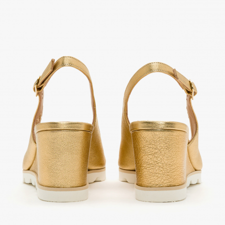 Sandale Dama Casual din Piele, Ornament pe Rist, Ciloare Aurie, Toc Comod, Sezon Primavara-Vara, Angelo Giannini 5218 [4]