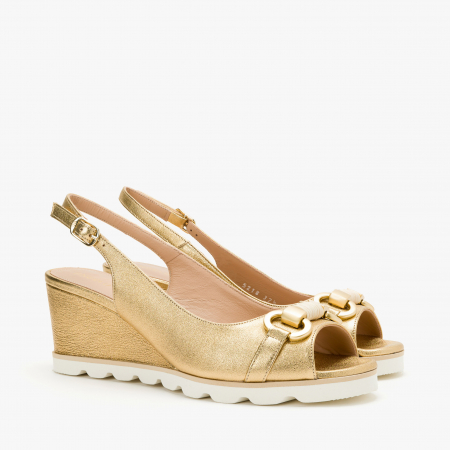 Sandale Dama Casual din Piele, Ornament pe Rist, Ciloare Aurie, Toc Comod, Sezon Primavara-Vara, Angelo Giannini 5218 [0]