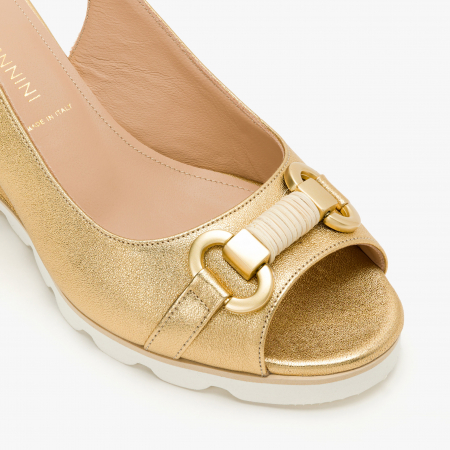 Sandale Dama Casual din Piele, Ornament pe Rist, Ciloare Aurie, Toc Comod, Sezon Primavara-Vara, Angelo Giannini 5218 [3]