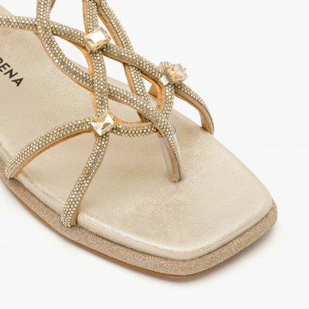 Sandale Damă Casual/Elegant, Culoare Auriu cu Șnur din Cristale și Talpă Ortopedică Joasă, Alma en Pena 2551604 [3]
