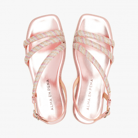 Sandale Damă Casual/Elegant, Culoare Cupru cu Cristale Multicolore și Barete Încrucișate, Alma en Pena 2551606 [2]