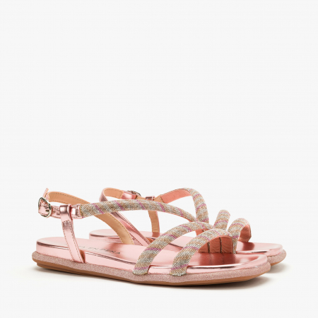 Sandale Dama Elegante - Sandale Damă Casual/Elegant, Culoare Cupru cu Cristale Multicolore și Barete Încrucișate, Alma en Pena 2551606