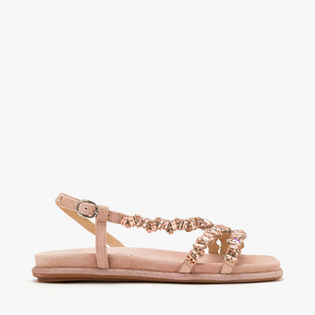 Sandale Damă Casual/Elegant Cupru, Piele Intoarsa cu Cristale și Bordură cu Sclipici, Talpă Joasă, Alma en Pena 251614 [1]