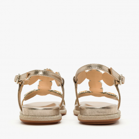 Sandale Dama Casual/Elegant din Piele Bronz cu Cristale Mari și Talpă Flat de 1 cm, Alma en Pena 251601 [4]