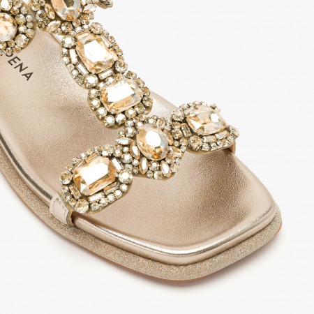 Sandale Dama Casual/Elegant din Piele Bronz cu Cristale Mari și Talpă Flat de 1 cm, Alma en Pena 251601 [3]