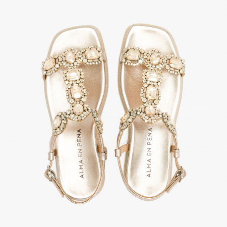 Sandale Dama Casual/Elegant din Piele Bronz cu Cristale Mari și Talpă Flat de 1 cm, Alma en Pena 251601 [2]