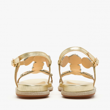 Sandale Damă Casual/Elegant, Piele Aurie, Cristale Luxuriante și Talpă Flatt, Alma en Pena 251601 [4]
