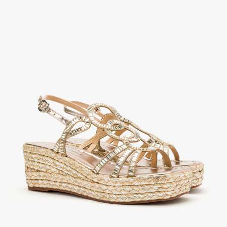 Sandale Dama Elegante - Sandale Damă Casual-Elegante Aurii cu Cristale și Platformă Ortopedică 6 cm, Alma en Pena 2551454