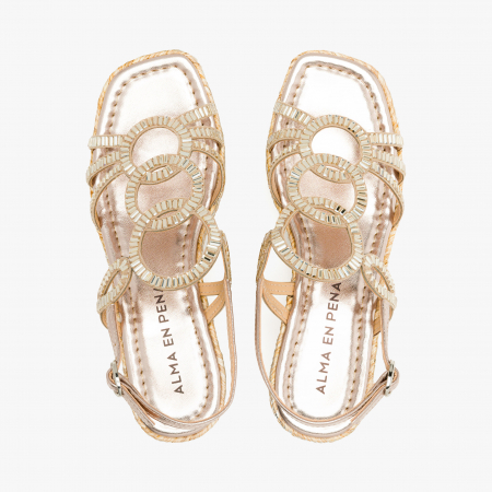 Sandale Damă Casual-Elegante Aurii cu Cristale și Platformă Ortopedică 6 cm, Alma en Pena 2551454 [2]