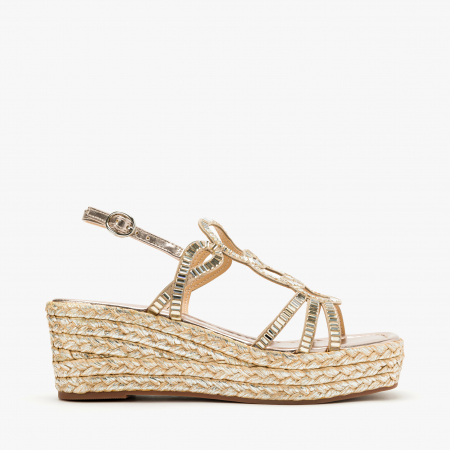 Sandale Damă Casual-Elegante Aurii cu Cristale și Platformă Ortopedică 6 cm, Alma en Pena 2551454 [1]