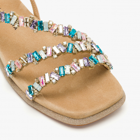 Sandale Dama Casual/Elegante Aurii din Piele Intoarsă, Cristale Multicolore și Bordură cu Sclipici, Alma en Pena 251614 [3]
