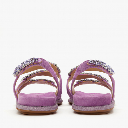 Sandale Damă Casual-Elegante Mov din Piele cu Cristale și Bordură Sclipitoare, Alma en Pena 251605 [4]