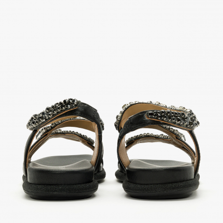 Sandale Damă Casual/Elegante, Negru, Bordură cu Sclipici, Talpă Flatt, Alma en Pena 251605 [4]