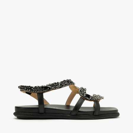 Sandale Damă Casual/Elegante, Negru, Bordură cu Sclipici, Talpă Flatt, Alma en Pena 251605 [1]