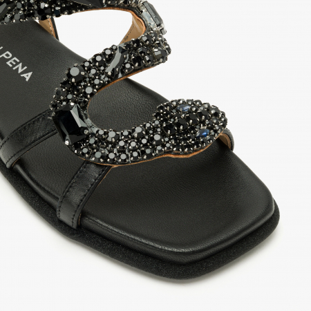 Sandale Damă Casual/Elegante, Negru, Bordură cu Sclipici, Talpă Flatt, Alma en Pena 251605 [3]