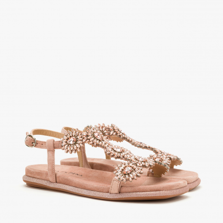 Sandale Damă Casual/Elegante, Piele Întoarsă, Cupru, Cristale, Talpă Ortopedică, Accente Artizanale, Alma en Pena 251612 [0]