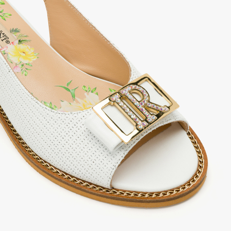 Sandale Dama Casual-Elegante, Piele Naturala Alba Perforata, Bareta Slingback Reglabila, Talpa Ortopedica Comoda 3 cm, Renzoni 8382 [3]