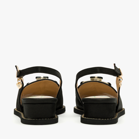 Sandale Dama Casual-Elegante, Piele Naturala, Nabuc Negru, Talpa Ortopedica si Aplicatie Cristal Negru, Bareta Reglabila, Renzoni 8338 [4]