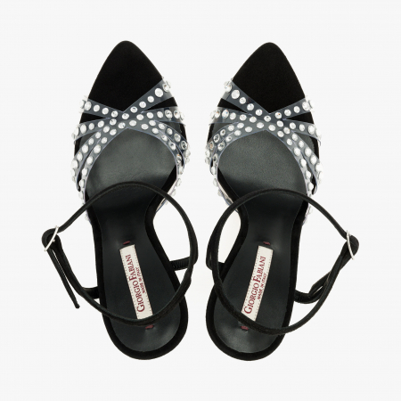 Sandale Dama din Piele si Barete de Silicon, Culoare Neagra, Cristale Aplicate, Toc Stiletto, Giorgio Fabiani 241078 [2]