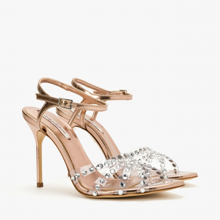 Sandale Dama Elegante - Sandale Dama din Piele si Silicon, Cristale Aplicate, Toc Stiletto, Giorgio Fabiani 241078
