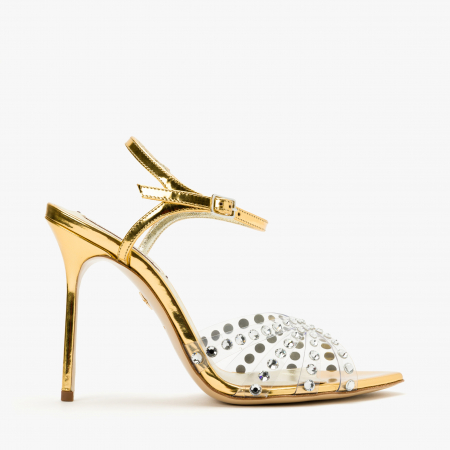 Sandale Dama din Piele Aurie, Cristale Swarovski, Toc Stiletto de 10cm, Giorgio Fabiani 241078 [1]