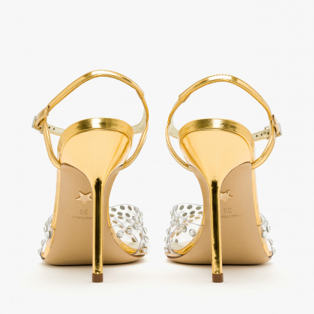 Sandale Dama din Piele Aurie, Cristale Swarovski, Toc Stiletto de 10cm, Giorgio Fabiani 241078 [4]