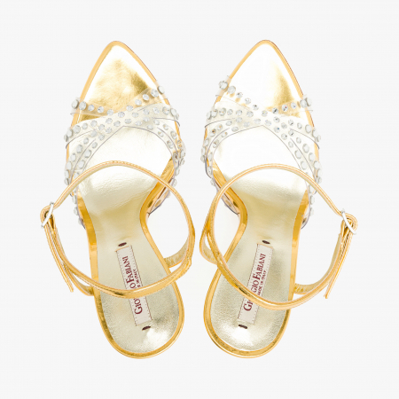 Sandale Dama din Piele Aurie, Cristale Swarovski, Toc Stiletto de 10cm, Giorgio Fabiani 241078 [2]