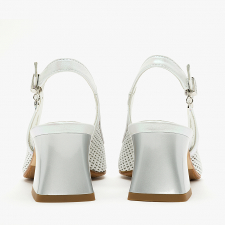 Sandale Dama Elegante, Albe, Toc Comod de 5 cm, Accesorii cu Cristale, Renzoni 5357 [4]