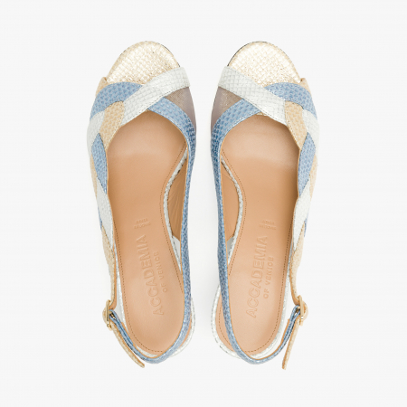 Sandale Dama Elegante Bleu, Piele Naturală cu Finisaj Plasă și Toc Comod, Accademia 1303/2024 [2]