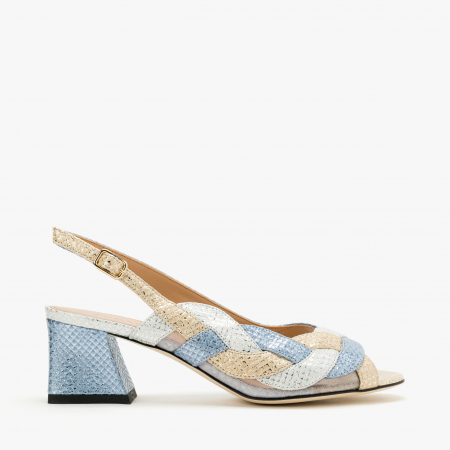 Sandale Dama Elegante Bleu, Piele Naturală cu Finisaj Plasă și Toc Comod, Accademia 1303/2024 [1]