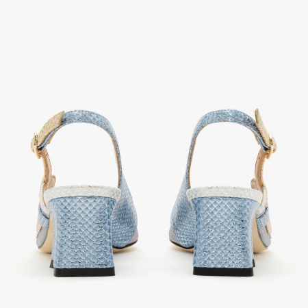 Sandale Dama Elegante Bleu, Piele Naturală cu Finisaj Plasă și Toc Comod, Accademia 1303/2024 [4]