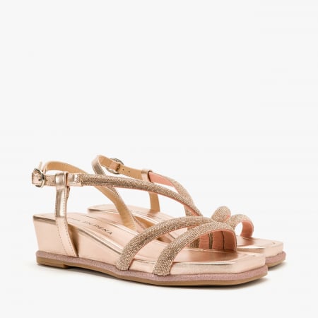 Incaltaminte Dama - Sandale Damă Elegante Cupru din Piele cu Cristale și Bordură Sclipitoare, Alma en Pena 251751